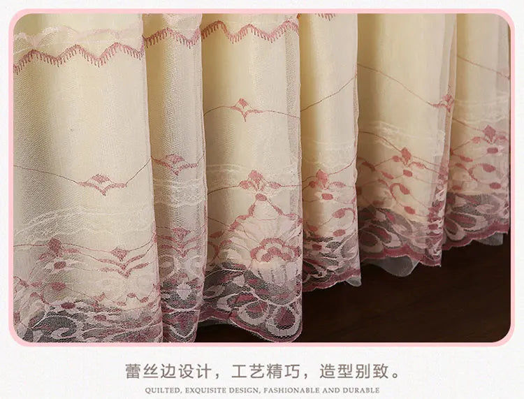 New White Pink Lace Bed Skirt Romantic Flower Pattern Polyester Ruffled Bedspreads Bed Skirt Queen Covers Sheet Home Room Decor