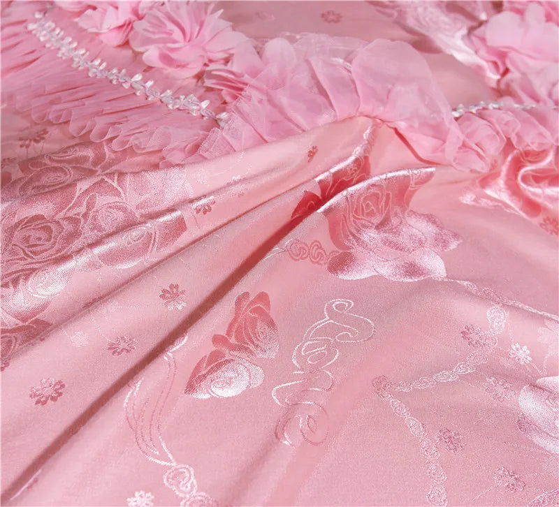 Silk Cotton Jacquard soul mates Luxury Wedding Bedding Set Lace Duvet Cover Bedspread pillowcases Queen King Size 4/6pcs
