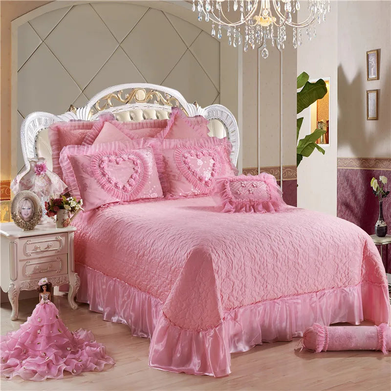 Silk Cotton Jacquard soul mates Luxury Wedding Bedding Set Lace Duvet Cover Bedspread pillowcases Queen King Size 4/6pcs