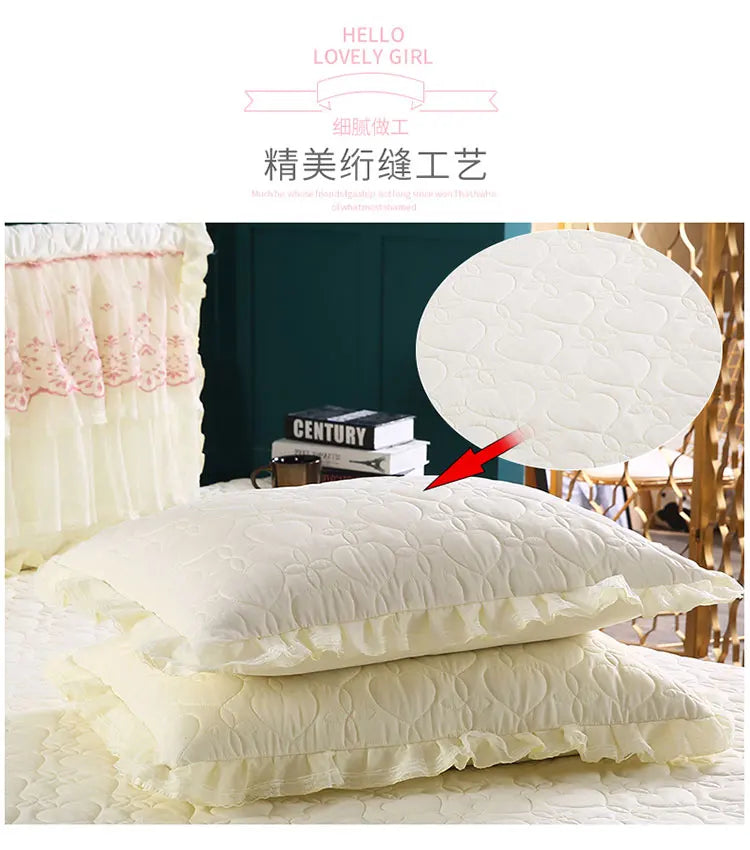 New White Pink Lace Bed Skirt Romantic Flower Pattern Polyester Ruffled Bedspreads Bed Skirt Queen Covers Sheet Home Room Decor