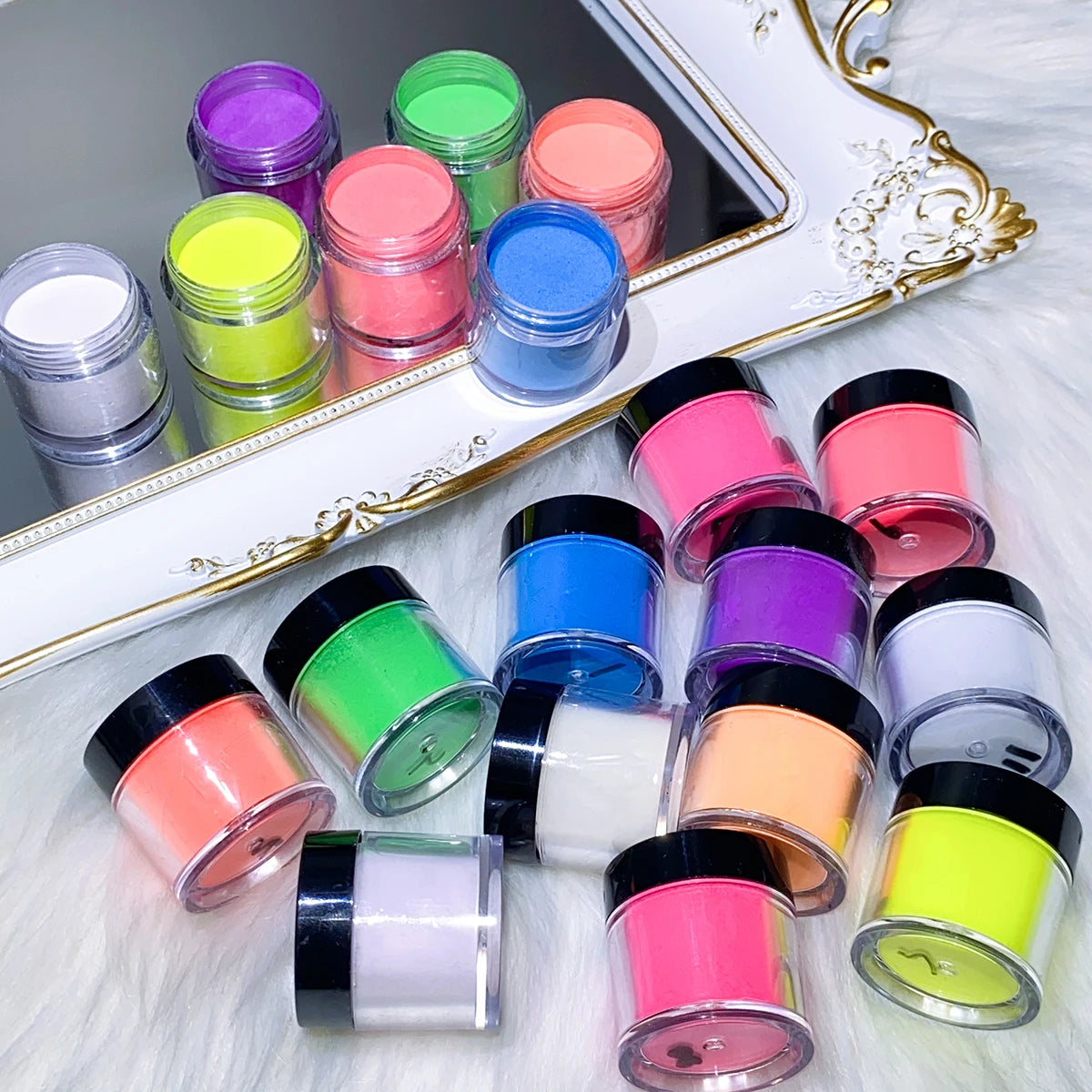 12Jars*10g Glows in the Dark Acrylic Powder Set 3 in1 Nail Extension/Carving/Dipping Luminous Neon Polymer Acrylic Powder Dust