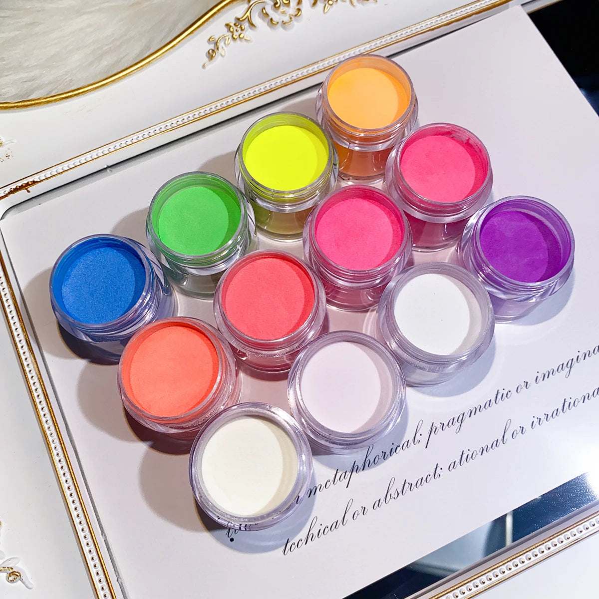 12Jars*10g Glows in the Dark Acrylic Powder Set 3 in1 Nail Extension/Carving/Dipping Luminous Neon Polymer Acrylic Powder Dust