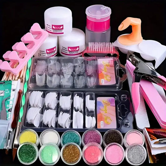 Acrylic Nail Kit for Beginners 12 Color Glitter Acrylic Powder White Clear Pink Acrylic Powder Nails Extension Professional Nail