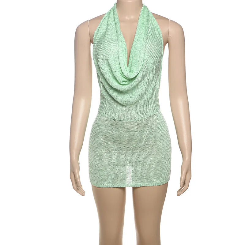 Nsauye 2025 Mini Halter Beach Holiday Sexy Knitted Fashion Night Club Elegant Dress Women Summer Clothes Evening Party Dress