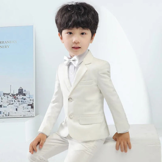 Boys White Suit For Baptism Children Formal Wedding Suit Flower Boys Blazer Pant 2PCS Tuxedo Dress Costume Kids Birthday Dress