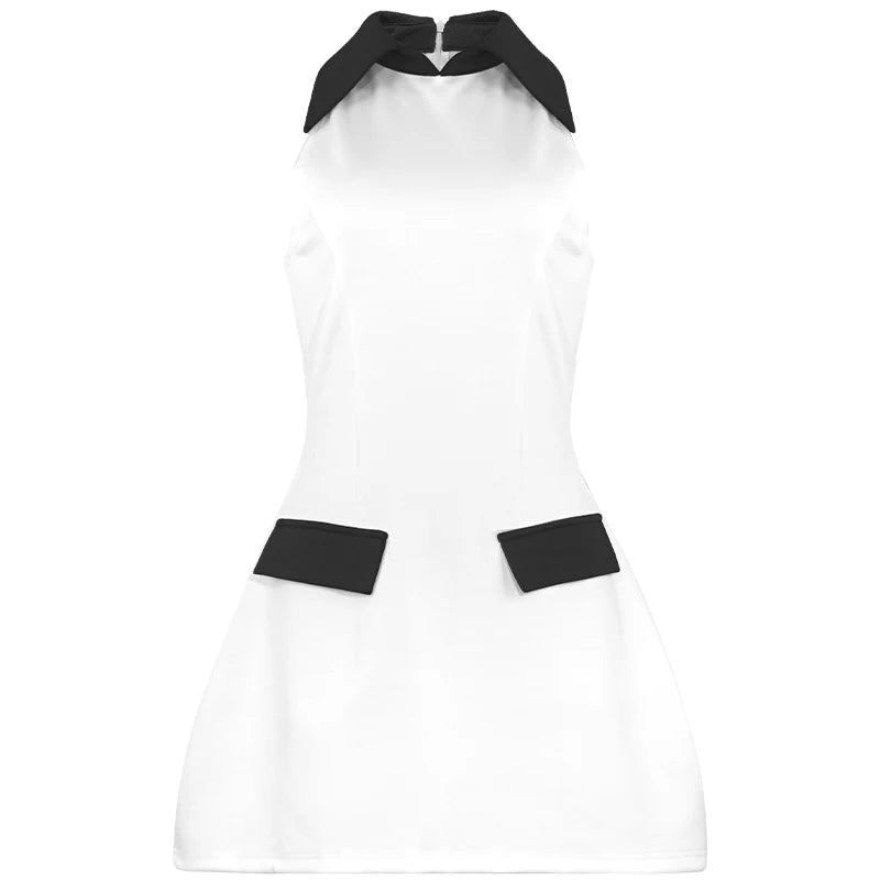 2024 Summer New Solid Color Sleeveless Collar Splicing Short Slim Casual Dress