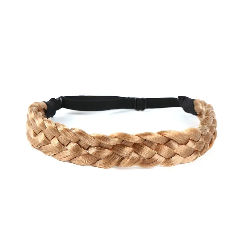 Braids Twist Elastic Hair Headband With Adjustable Wide Belt Synthetic Woman Black Gold Hair Style Braided Headband Hairpiece