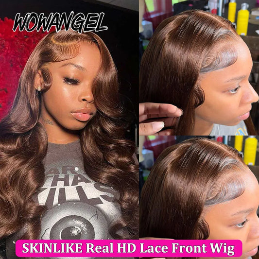 Wow Angel Chocolate Brown Wigs 13x6 HD Lace Front Wigs Melt Skins Body Wave Human Hair Wigs Glueless HD Lace Wigs For Woman
