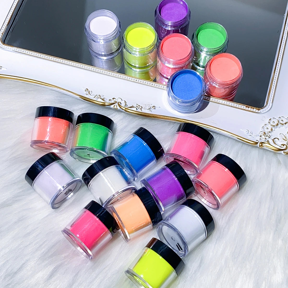 12Jars*10g Glows in the Dark Acrylic Powder Set 3 in1 Nail Extension/Carving/Dipping Luminous Neon Polymer Acrylic Powder Dust