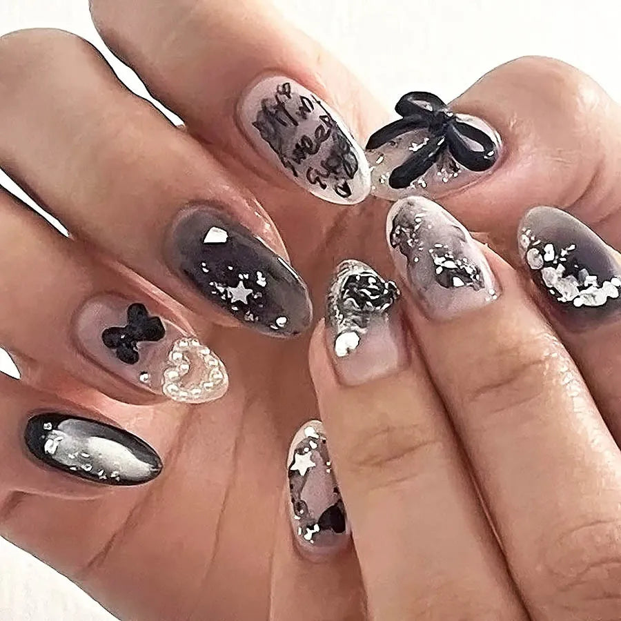24pcs 3D Pinkish Bow Press On Nails Short Square Fake Nails White French Tip Ballerina Acrylic Nails With Pearl Design For Women