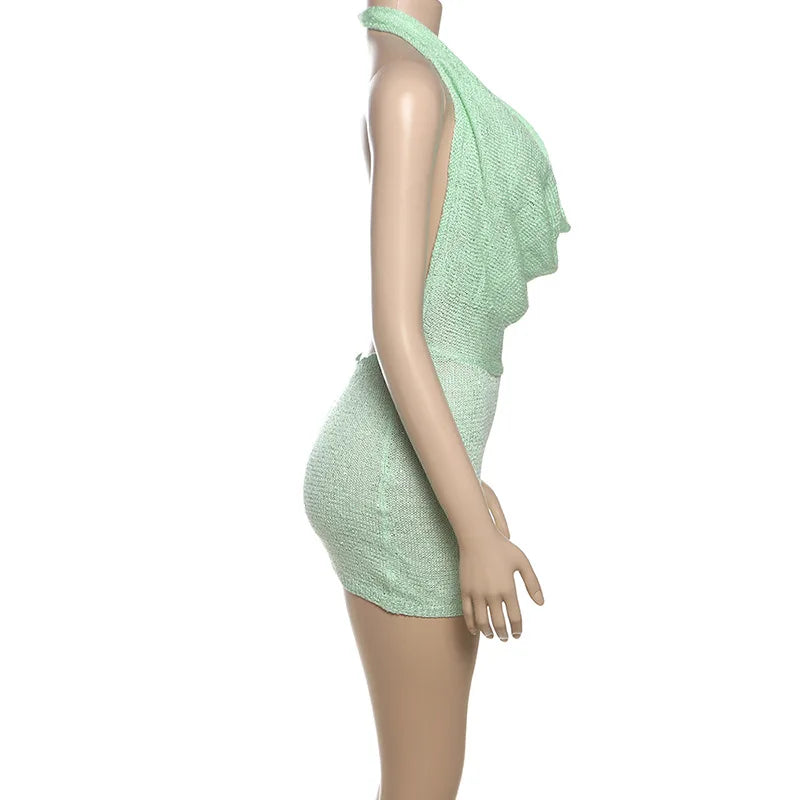 Nsauye 2025 Mini Halter Beach Holiday Sexy Knitted Fashion Night Club Elegant Dress Women Summer Clothes Evening Party Dress