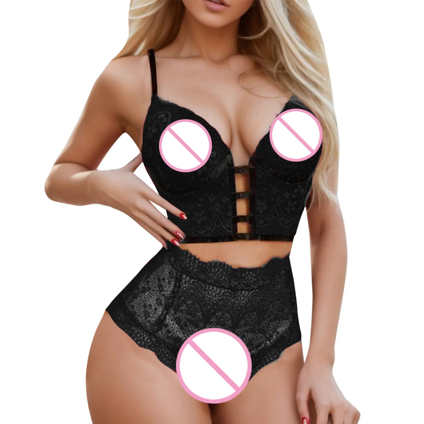 Hot Erotic Lingerie Set For Women Floral Lace Sexy Bandage Lace Wireless Bra And Thong Set Hollow Sexy Crop Tops Boudoir Outfits