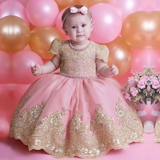 Baby Girls 1st Birthday Baptism Beading Dress For Girls Princess Luxury Wedding Party Dresses Embroidery Tutu Christening Gown