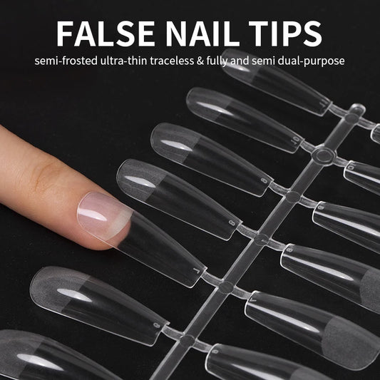 Fake Acrylic False Nails Tips Press On Nails Almond Coffin Artificial Nails Full Cover Tips Nail Accessories Tool 24Pcs/Bag