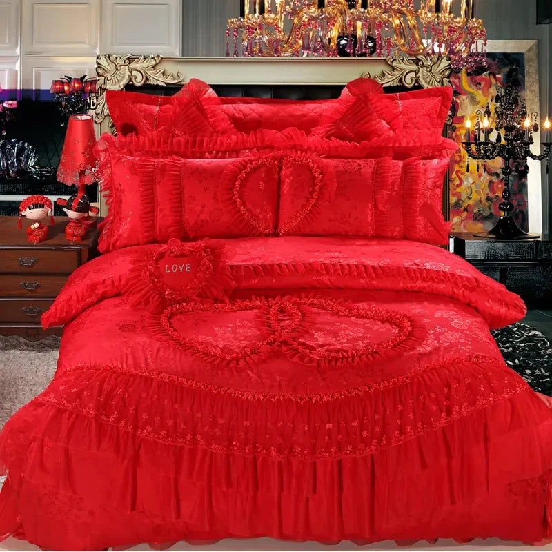 Wedding Decoration Luxury 100% Cotton 60S Quilt Cover Bridal Bed Sheet Sets Comforter Bedding Set Wedding Souvenirs Gift
