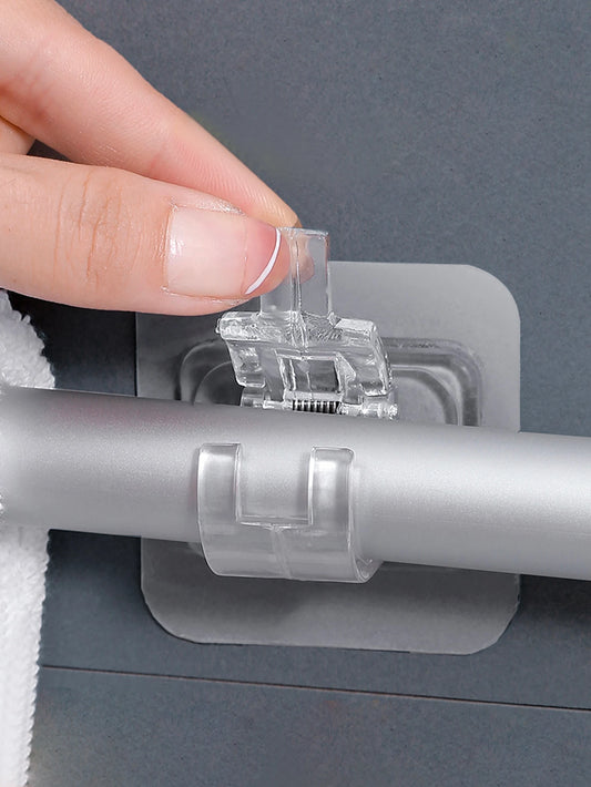 Non Perforated Adhesive Curtain Rod Clamp Transparent Acrylic Crossbar Door Curtain Hanging Clamp Hook Bracket Telescopic