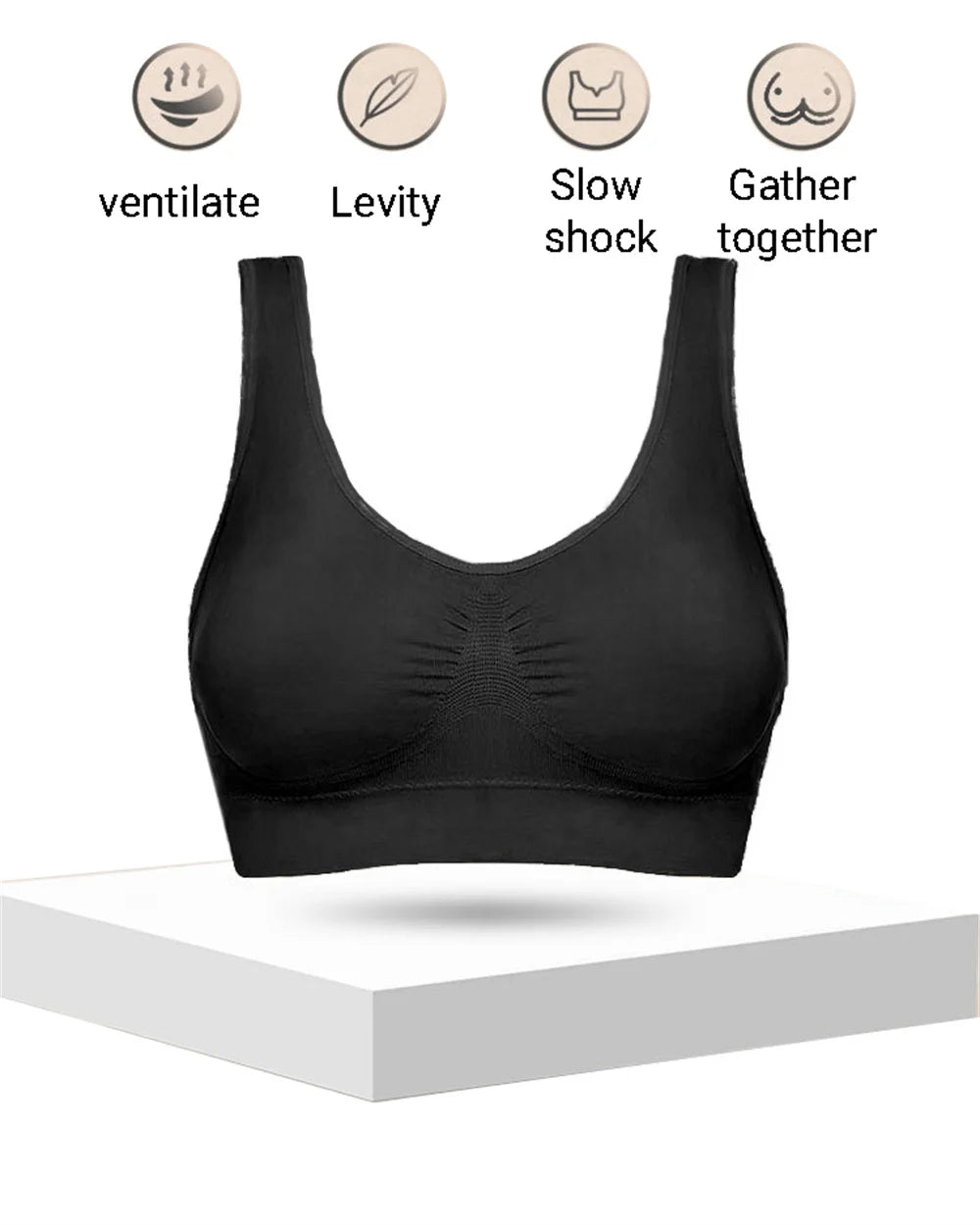 Women Seamless Bras Camisole Underwear Crop Top XXL 3XL Black Pure Color Sports Gym Running Fitness Yoga