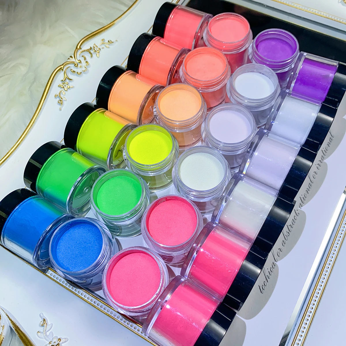 12Jars*10g Glows in the Dark Acrylic Powder Set 3 in1 Nail Extension/Carving/Dipping Luminous Neon Polymer Acrylic Powder Dust