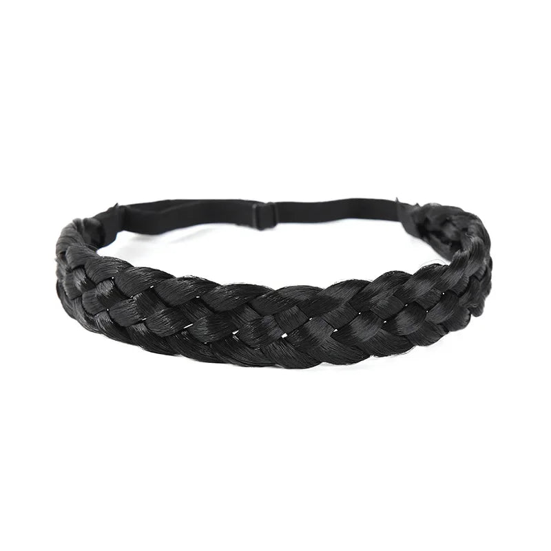 Braids Twist Elastic Hair Headband With Adjustable Wide Belt Synthetic Woman Black Gold Hair Style Braided Headband Hairpiece