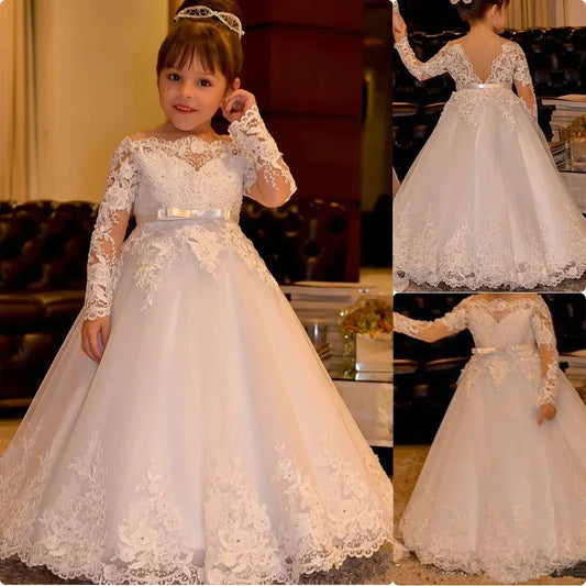 Customized Ivory Flower Girl Dress for Kids Princess Gown for Wedding Birthday Party Pageant Special Occasion Dresses