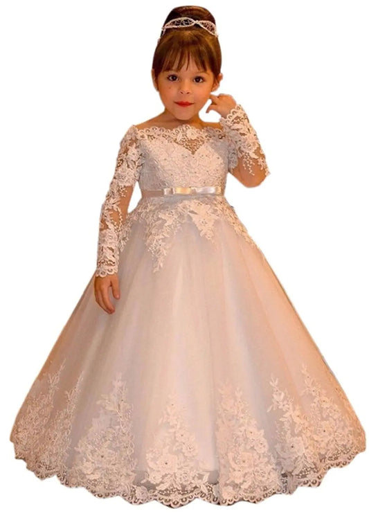 White First Communion Dresses for Girls 7-16 Satin Ruffles Kids Birthday Party Dress