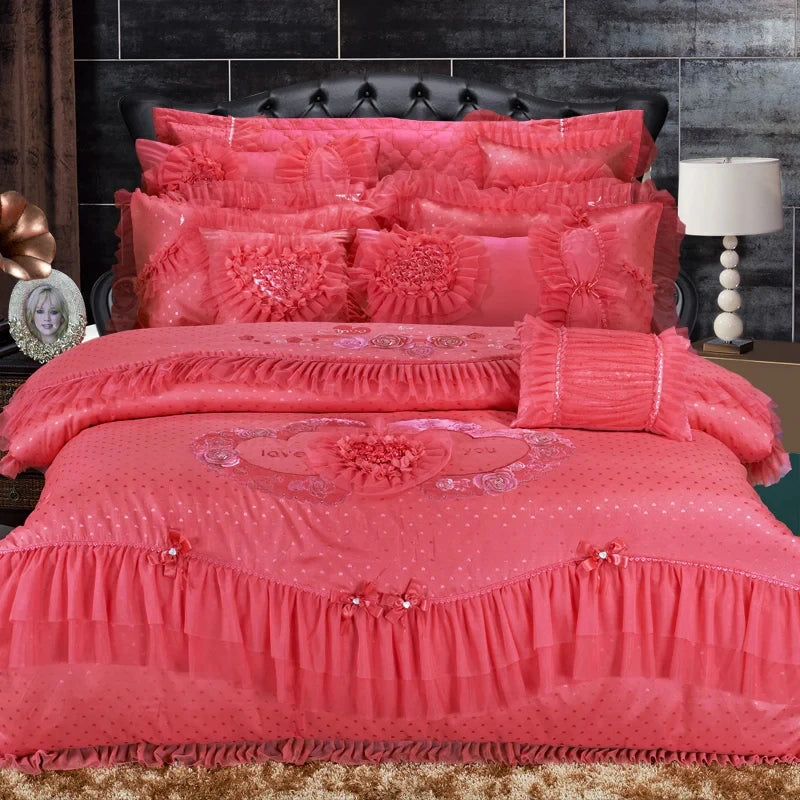 Wedding Decoration Luxury 100% Cotton 60S Quilt Cover Bridal Bed Sheet Sets Comforter Bedding Set Wedding Souvenirs Gift
