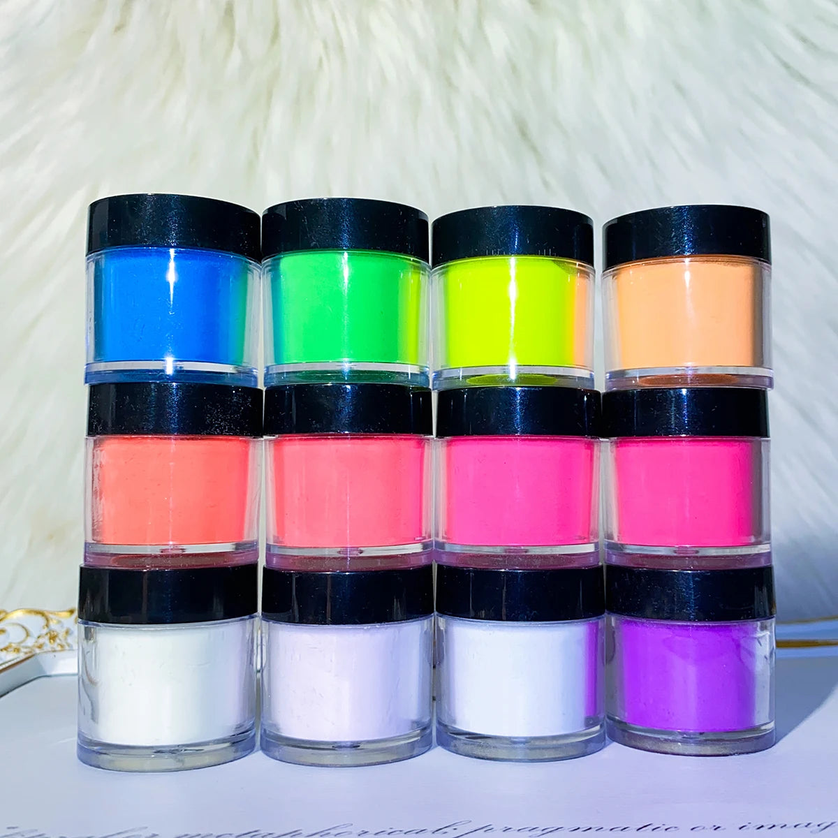 12Jars*10g Glows in the Dark Acrylic Powder Set 3 in1 Nail Extension/Carving/Dipping Luminous Neon Polymer Acrylic Powder Dust