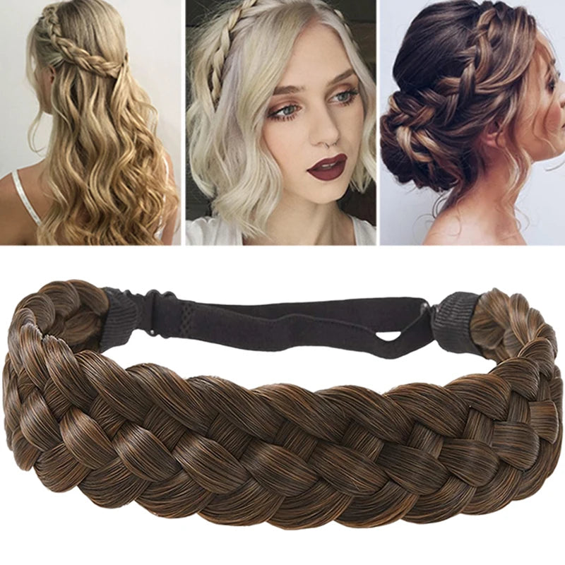 Braids Twist Elastic Hair Headband With Adjustable Wide Belt Synthetic Woman Black Gold Hair Style Braided Headband Hairpiece