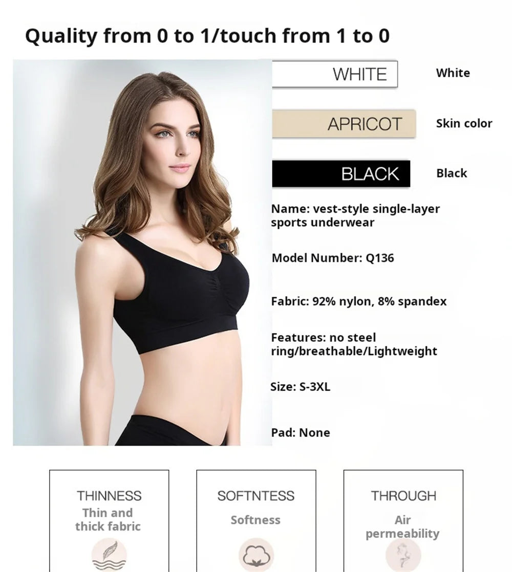 Women Seamless Bras Camisole Underwear Crop Top XXL 3XL Black Pure Color Sports Gym Running Fitness Yoga