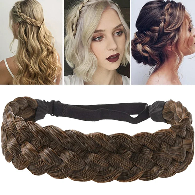 Braids Twist Elastic Hair Headband With Adjustable Wide Belt Synthetic Woman Black Gold Hair Style Braided Headband Hairpiece