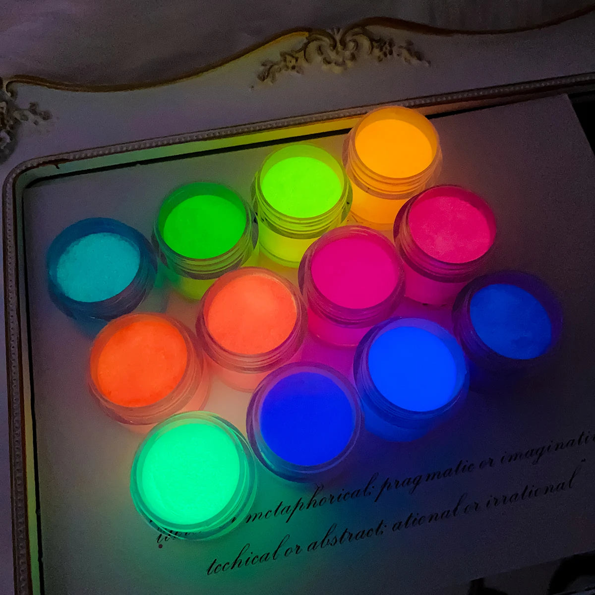 12Jars*10g Glows in the Dark Acrylic Powder Set 3 in1 Nail Extension/Carving/Dipping Luminous Neon Polymer Acrylic Powder Dust