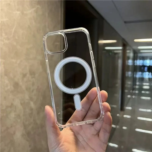 Clear Magnetic Circle Phone Case For iPhone 16 15 14 13 12 11 Pro Max XS XR 8 Plus For Magsafe Magnetic Wireless Charging Cases