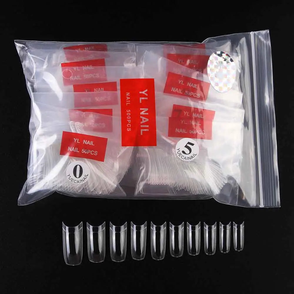 500pcs Half Cover False Nails Press on Nails Tips Clear Acrylic Nails 10 Sizes   for Nail Salons and DIY Nail Art A-08